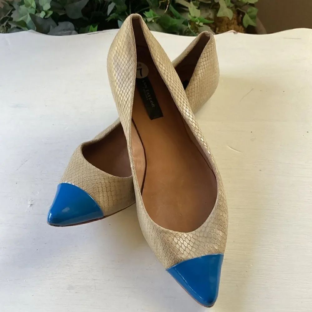 Ann Taylor Slip On Leather Pointed Cap Toe Ballet Flats Size 7